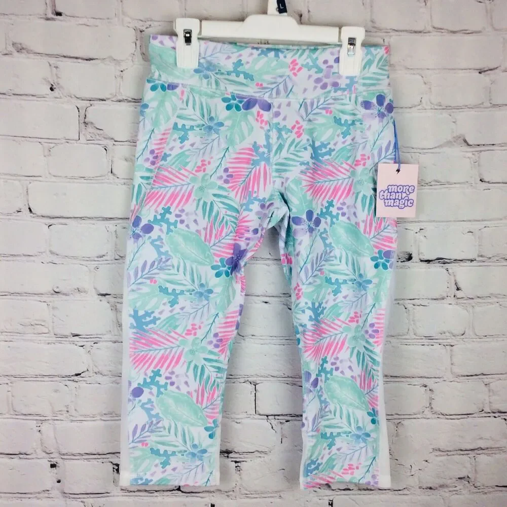 More Than Magic Girls Sz S(6/6x) Capri Leggings Floral w/Mesh Insert Gymnastics